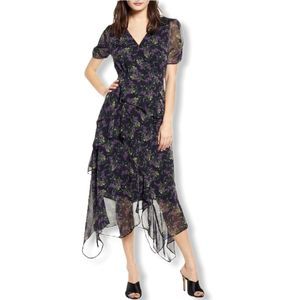 Astr Floral Midi Dress - Black and Purple